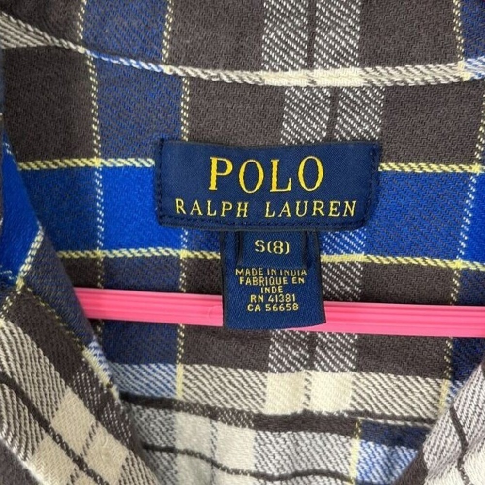 Polo‎ Ralph Lauren Flannel Shirt Boys Small Blue Plaid Button Down Chore Outdoor - Picture 2 of 7